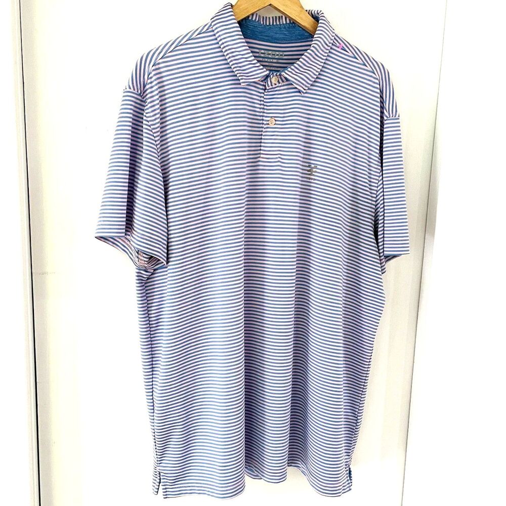 IZOD Golf Polo Mens Size XL Pink Blue Striped Short Sleeve Performance Stretch